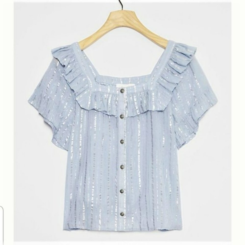 Anthropologie Leora Shimmer Ruffle Blouse Top Plus size 2X